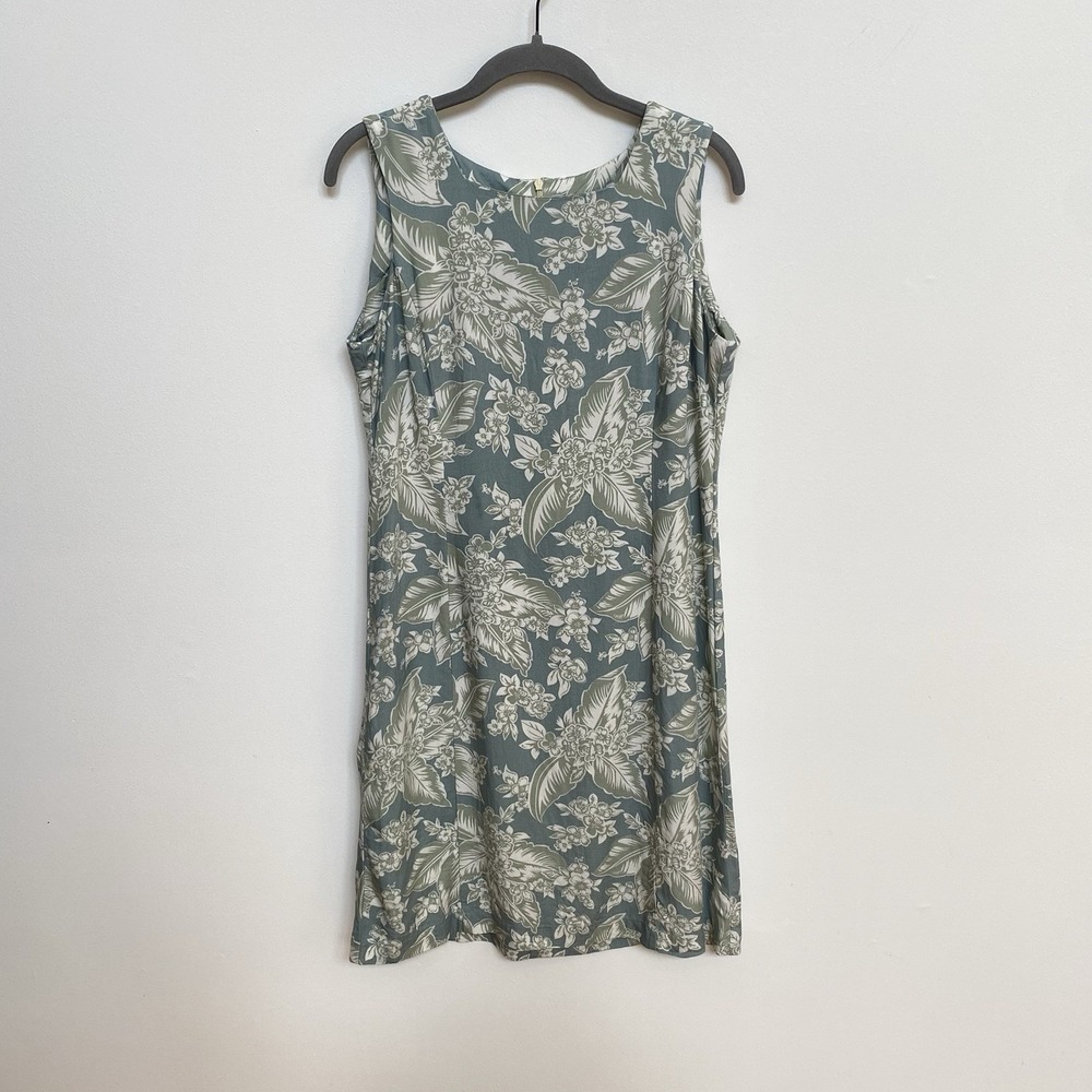 Van Heusen Vintage Palm Tree Seafoam Sleeveless Cream Sheath‎ Dress Women's 8